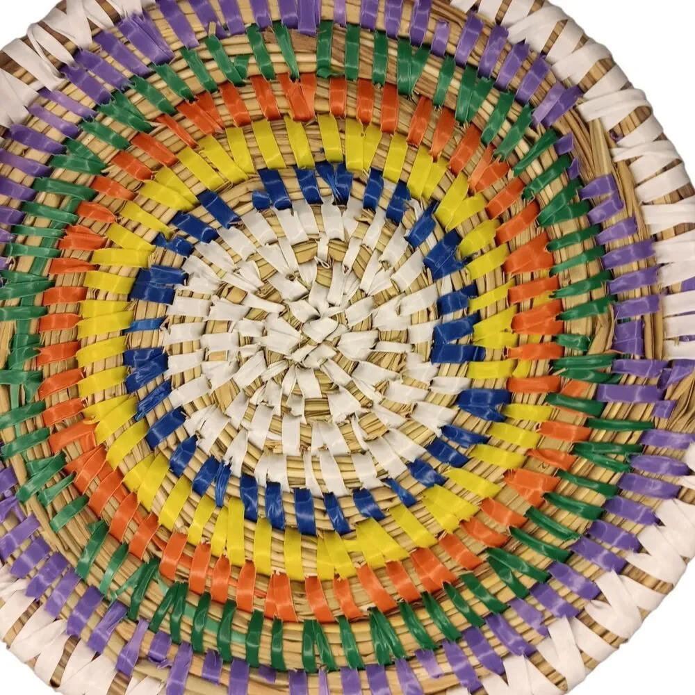 Large Colorful Woven Coasters Rattan And Plastic Multicolor 5.5